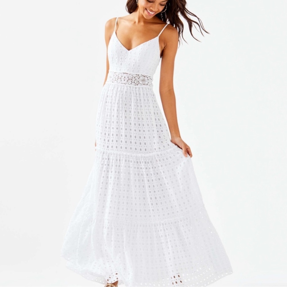 Lilly Pulitzer Melody Maxi Dress White Eyelet Size 6